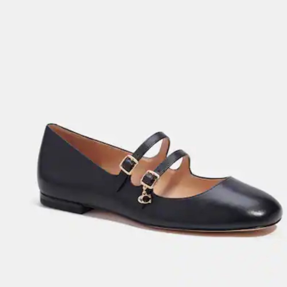 Coach Black Double-Strap Leather Mary Jane Flats - Picture 4 of 4